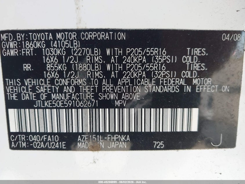 2009 Scion Xb VIN JTLKE50E591062671 IAAI salvage auction — LEFT FRONT, Salvage (California), sold $1,950 on 2026-07-08 (photo 9)