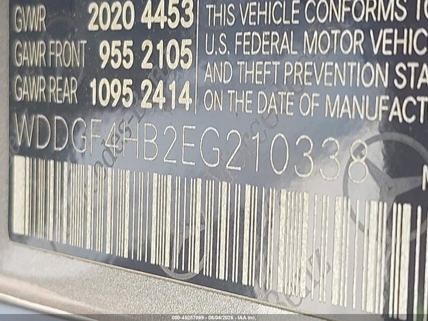 2014 Mercedes-benz C-klasse VIN WDDGF4HB2EG210338 IAAI salvage auction — REAR END, Salvage Title, sold $1,025 on 2026-07-17 (photo 9)