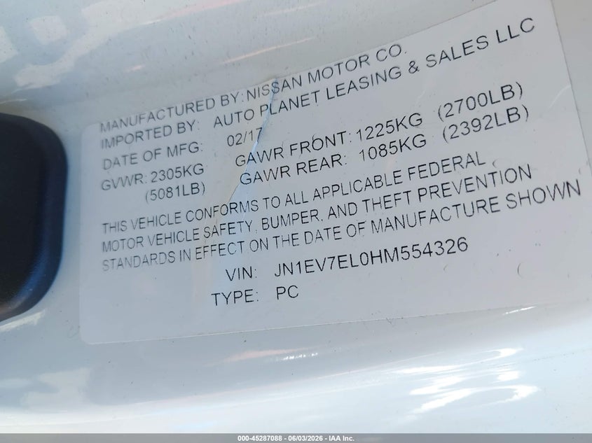 2017 Infiniti Q60 VIN JN1EV7EL0HM554326 IAAI salvage auction — RIGHT FRONT, Salvage Title, sold $7,450 on 2026-08-28 (photo 9)