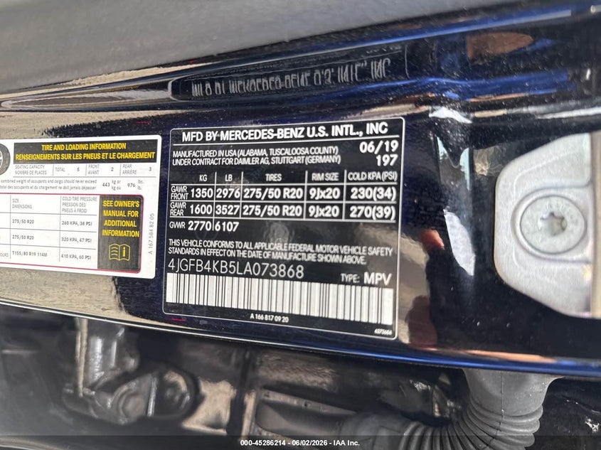 2020 Mercedes-benz Gle VIN 4JGFB4KB5LA073868 IAAI salvage auction — NORMAL WEAR, Salvage Title, sold $27,000 on 2026-07-24 (photo 9)