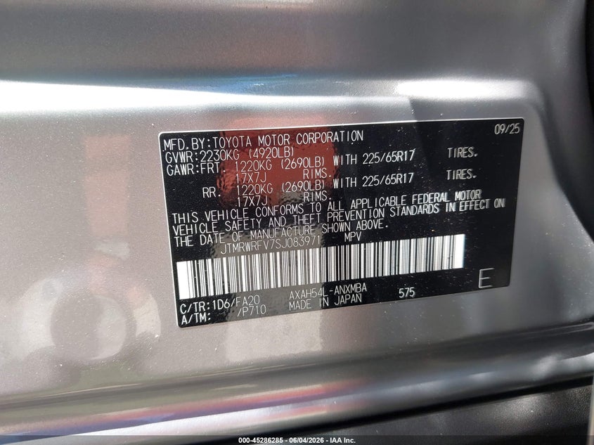 2025 Toyota Rav 4 VIN JTMRWRFV7SJ083971 IAAI salvage auction — FRONT END, Salvage Title, sold $14,100 on 2026-07-11 (photo 9)