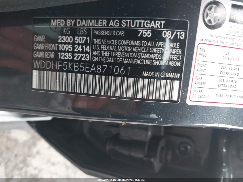 2014 Mercedes-benz E-klasse VIN WDDHF5KB5EA871061 IAAI salvage auction — FRONT END, Clear (Hawaii), sold $225 on 2026-07-28 (photo 9)
