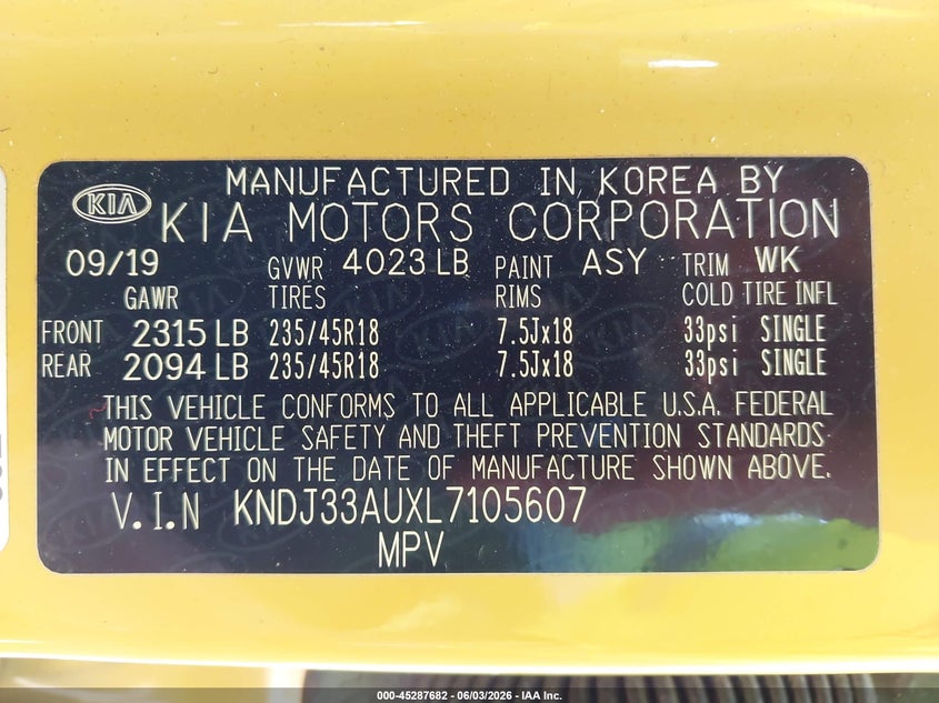 2020 Kia Soul VIN KNDJ33AUXL7105607 IAAI salvage auction — SIDE, Salvage Title, sold $2,800 on 2026-07-16 (photo 9)