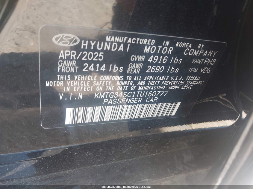 2026 Genesis G70 VIN KMTG34SC1TU160777 IAAI salvage auction — LEFT FRONT, Salvage Title, sold $13,825 on 2026-07-13 (photo 9)