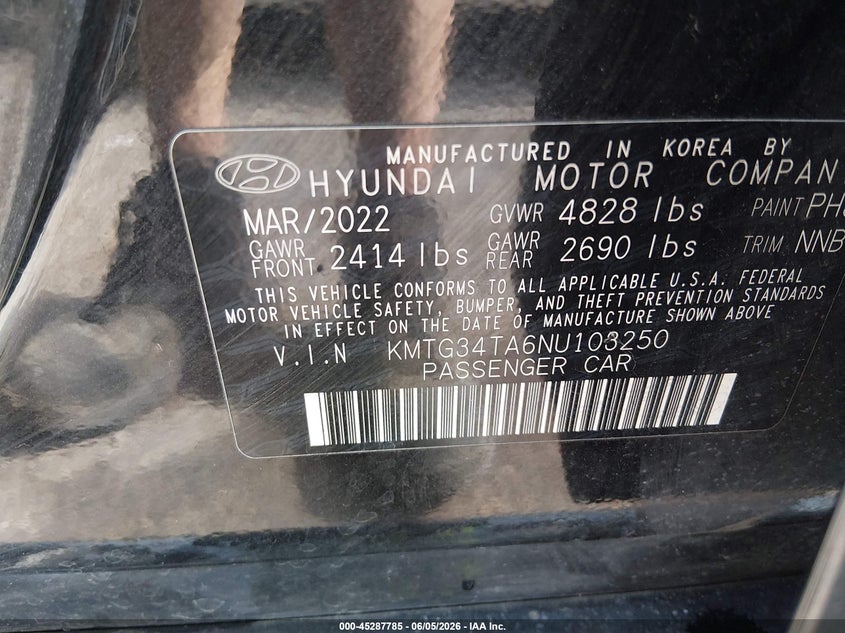 2022 Genesis G70 VIN KMTG34TA6NU103250 IAAI salvage auction — FRONT END, Salvage (Ohio), sold $6,100 on 2026-07-28 (photo 9)