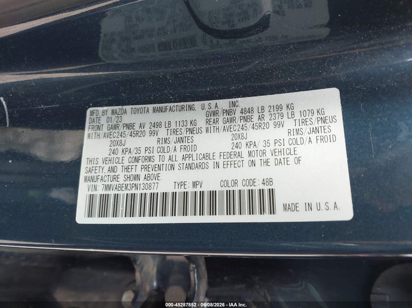 2023 Mazda Cx-50 VIN 7MMVABEM3PN130877 IAAI salvage auction — FRONT END, Salvage Title, sold $6,550 on 2026-07-15 (photo 9)