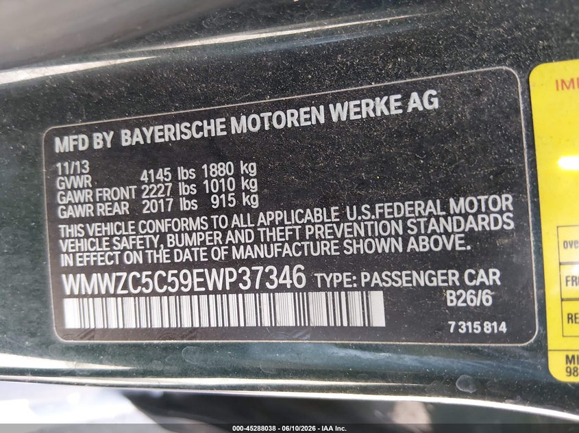2014 Mini Countryman VIN WMWZC5C59EWP37346 IAAI salvage auction — FRONT END, Salvage (New Jersey), sold $750 on 2026-08-17 (photo 9)