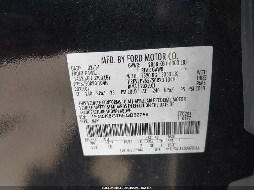 2014 Ford Explorer sport trac VIN 1FM5K8GT6EGB62756 IAAI salvage auction — NORMAL WEAR, Clear (Maryland), sold $750 on 2026-07-07 (photo 9)