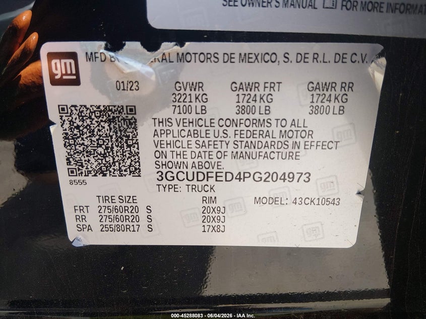 2023 Chevrolet Silverado VIN 3GCUDFED4PG204973 IAAI salvage auction — RIGHT FRONT, Salvage Title, sold $15,100 on 2026-07-25 (photo 9)