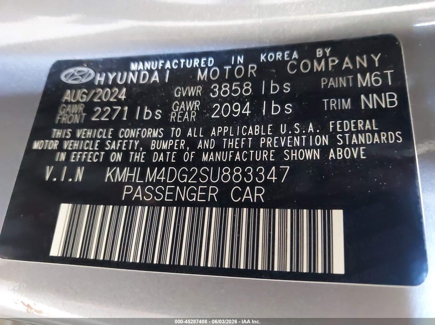 2025 Hyundai Elantra VIN KMHLM4DG2SU883347 IAAI salvage auction — FRONT END, Salvage Title, sold $2,850 on 2026-07-08 (photo 9)