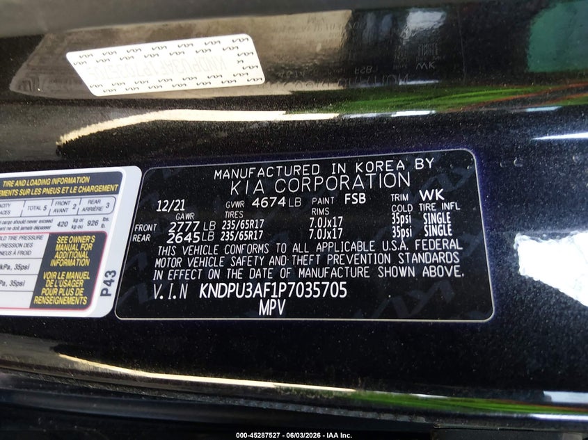 2023 Kia Sportage VIN KNDPU3AF1P7035705 IAAI salvage auction — ROLLOVER, Salvage Title, sold $3,050 on 2026-07-12 (photo 9)