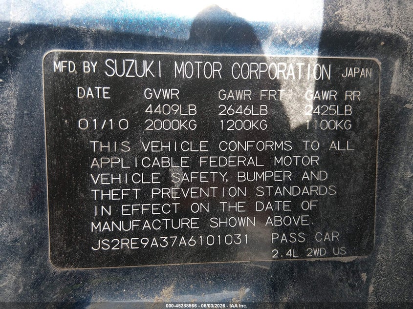 2010 Suzuki Kizashi VIN JS2RE9A37A6101031 IAAI salvage auction — REAR END, Salvage (Kansas), sold $200 on 2026-07-17 (photo 9)