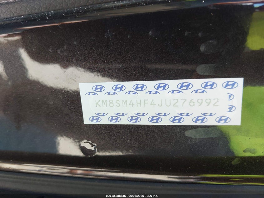 2018 Hyundai Santa fe VIN KM8SM4HF4JU276992 IAAI salvage auction — NORMAL WEAR, Clear (Pennsylvania), sold $1,400 on 2026-07-14 (photo 9)