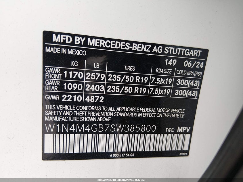 2025 Mercedes-benz Glb VIN W1N4M4GB7SW385800 IAAI salvage auction — FRONT & REAR, Original (Texas), sold $13,400 on 2026-07-21 (photo 9)