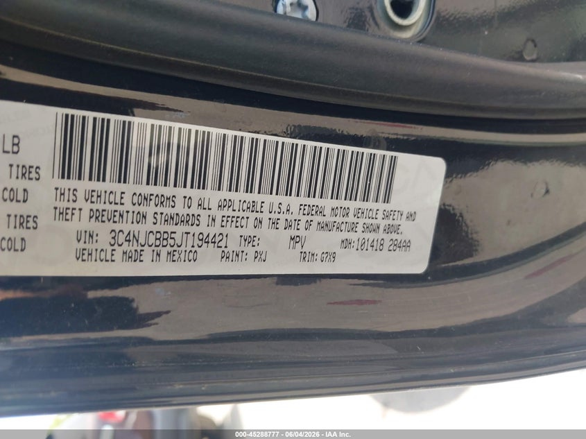 2018 Jeep Compass VIN 3C4NJCBB5JT194421 IAAI salvage auction — REAR END, Salvage Title, sold $1,400 on 2026-07-17 (photo 9)