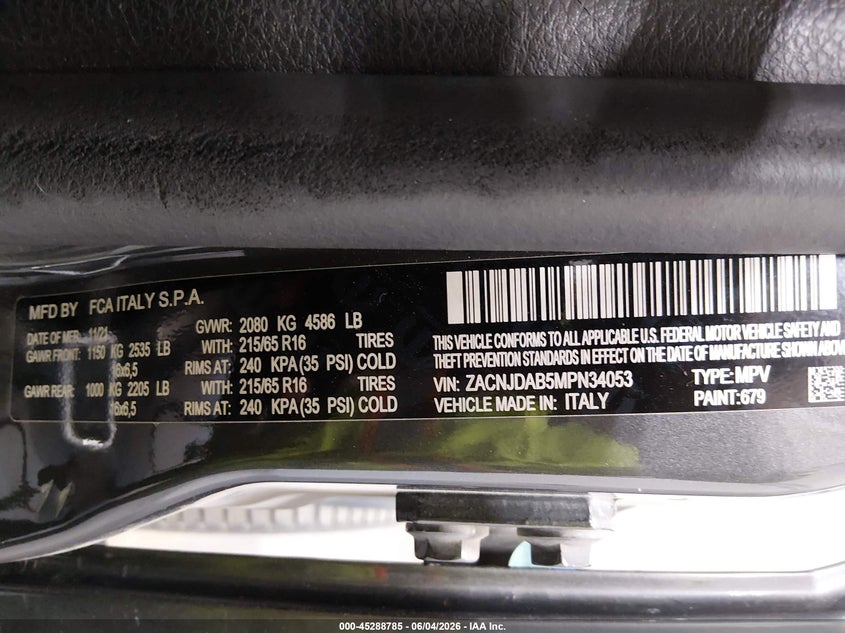 2021 Jeep Renegade VIN ZACNJDAB5MPN34053 IAAI salvage auction — REAR END, Salvage Title, sold $2,100 on 2026-07-26 (photo 9)