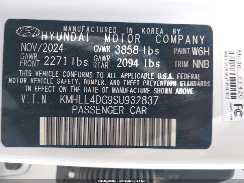 2025 Hyundai Elantra VIN KMHLL4DG9SU932837 IAAI salvage auction — REAR END, Salvage Title, sold $6,300 on 2026-07-22 (photo 9)