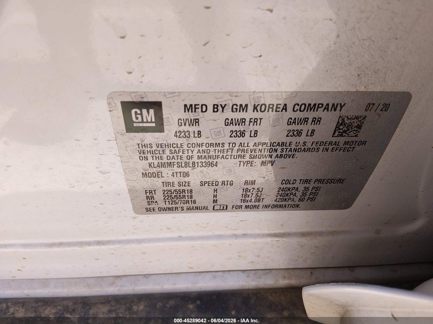 2020 Buick Encore gx VIN KL4MMFSL8LB133964 IAAI salvage auction — FRONT END, Salvage (Mississippi), sold $25 on 2026-07-30 (photo 9)