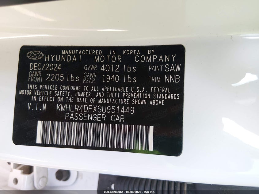 2025 Hyundai Elantra VIN KMHLR4DFXSU951449 IAAI salvage auction — FRONT END, Salvage Title, sold $6,100 on 2026-07-21 (photo 9)