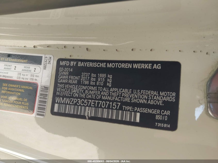 2014 Mini Convertible VIN WMWZP3C57ET707157 IAAI salvage auction — REAR END, Salvage (California), sold $1,900 on 2026-08-07 (photo 9)
