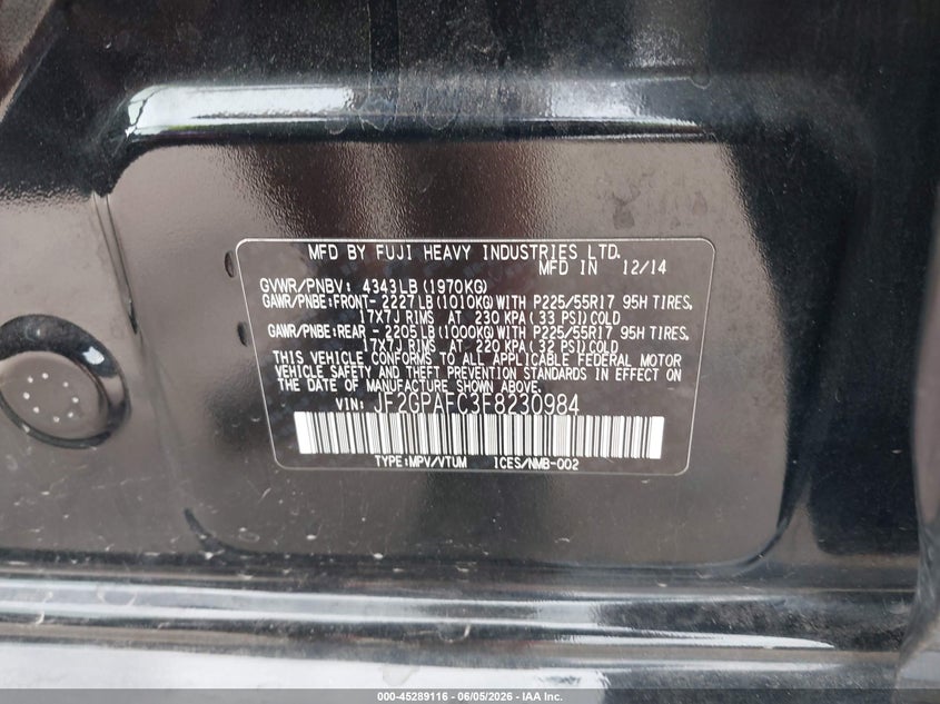 2015 Subaru Xv VIN JF2GPAFC3F8230984 IAAI salvage auction — FRONT END, Original (Texas), sold $550 on 2026-07-28 (photo 9)