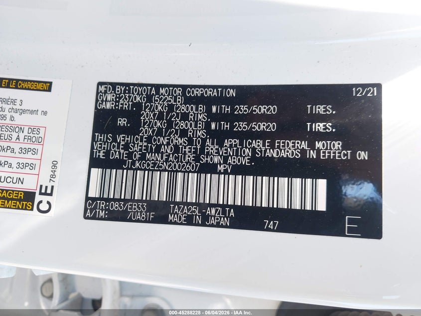 2022 Lexus Nx VIN JTJKGCEZ5N2002607 IAAI salvage auction — RIGHT SIDE, Salvage Title, sold $15,900 on 2026-07-29 (photo 9)
