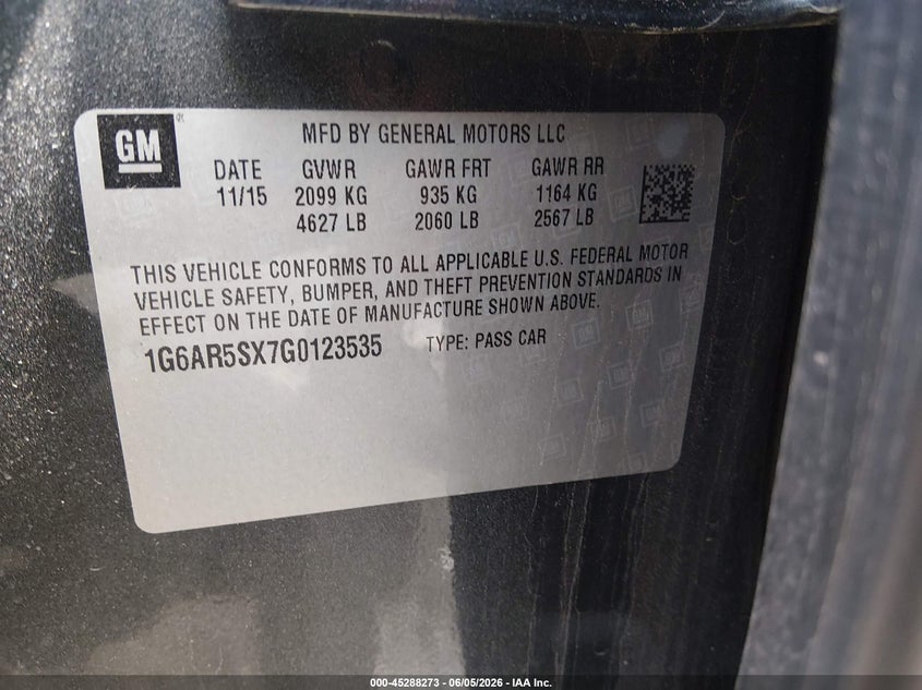 2016 Cadillac Cts VIN 1G6AR5SX7G0123535 IAAI salvage auction — UNKNOWN, Salvage (Virginia), sold $1,750 on 2026-07-25 (photo 9)