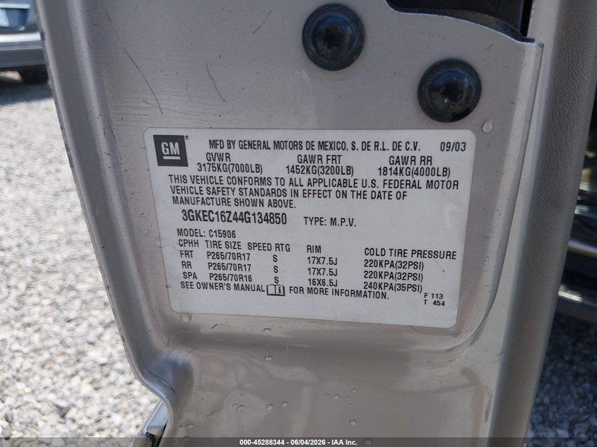 2004 Gmc Yukon xl VIN 3GKEC16Z44G134850 IAAI salvage auction — FRONT END, Clear (Mississippi), sold $275 on 2026-07-08 (photo 9)