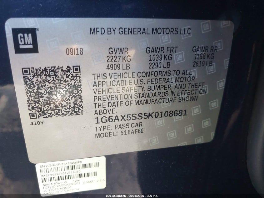 2019 Cadillac Cts VIN 1G6AX5SS5K0108681 IAAI salvage auction — SIDE, Salvage Title, sold $800 on 2026-07-11 (photo 9)