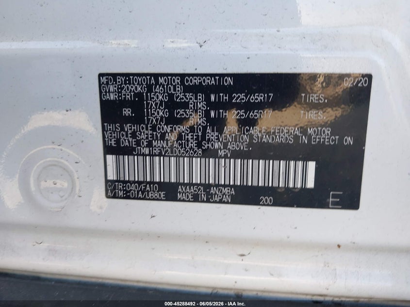 2020 Toyota Rav 4 VIN JTMW1RFV2LD052628 IAAI salvage auction — SIDE, Salvage Title, sold $7,000 on 2026-07-17 (photo 9)
