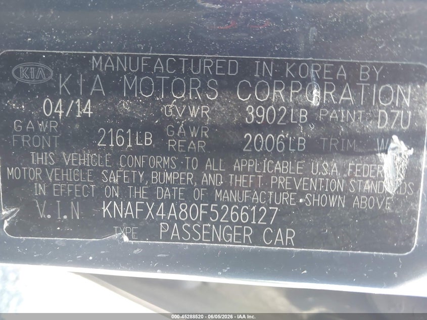 2015 Kia Forte VIN KNAFX4A80F5266127 IAAI salvage auction — FRONT END, Salvage Title, sold $825 on 2026-07-31 (photo 9)