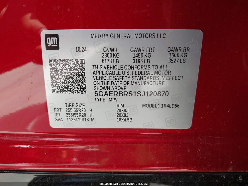 2025 Buick Enclave VIN 5GAERBRS1SJ120870 IAAI salvage auction — REAR END, Original (Texas), sold $19,800 on 2026-07-23 (photo 9)