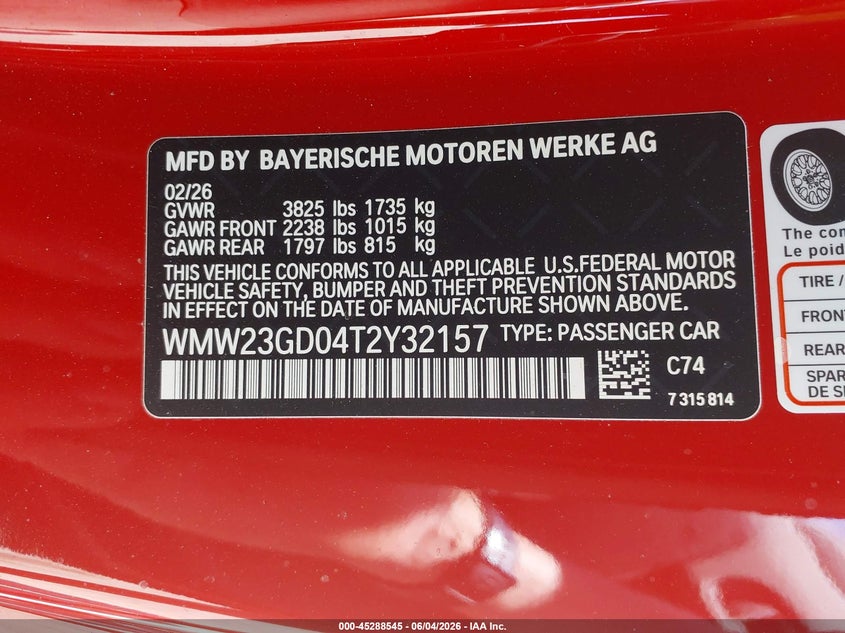 2026 Mini Hard top VIN WMW23GD04T2Y32157 IAAI salvage auction — REAR END, Salvage Title, sold $8,400 on 2026-07-13 (photo 9)