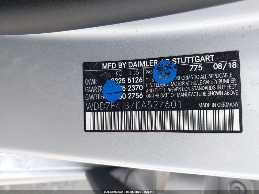 2019 Mercedes-benz E-klasse VIN WDDZF4JB7KA527601 IAAI salvage auction — ELECTRICAL, Salvage Title, sold $5,600 on 2026-07-31 (photo 9)