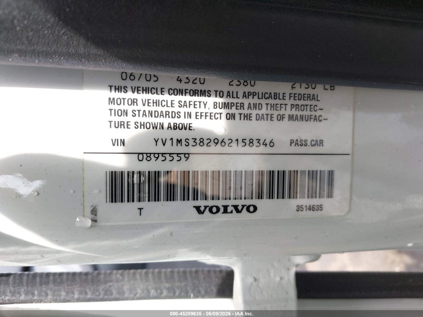2006 Volvo S40 VIN YV1MS382962158346 IAAI salvage auction — RIGHT REAR, Salvage (Idaho), sold $300 on 2026-07-16 (photo 9)