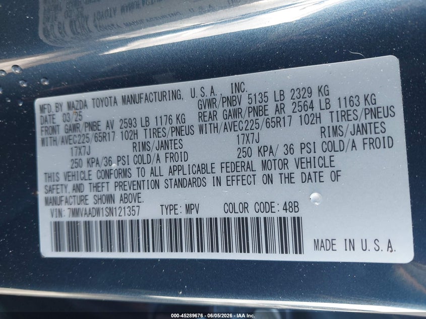 2025 Mazda Cx-50 VIN 7MMVAADW1SN121357 IAAI salvage auction — FRONT END, Salvage (Illinois), sold $14,600 on 2026-07-29 (photo 9)