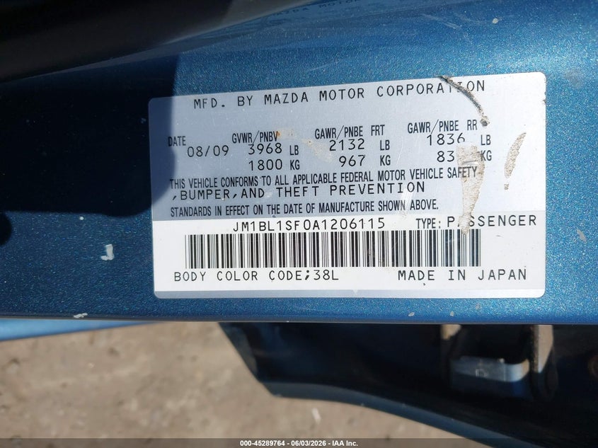 2010 Mazda 3 VIN JM1BL1SF0A1206115 IAAI salvage auction — REAR END, Clear (Virginia), sold $575 on 2026-07-28 (photo 9)