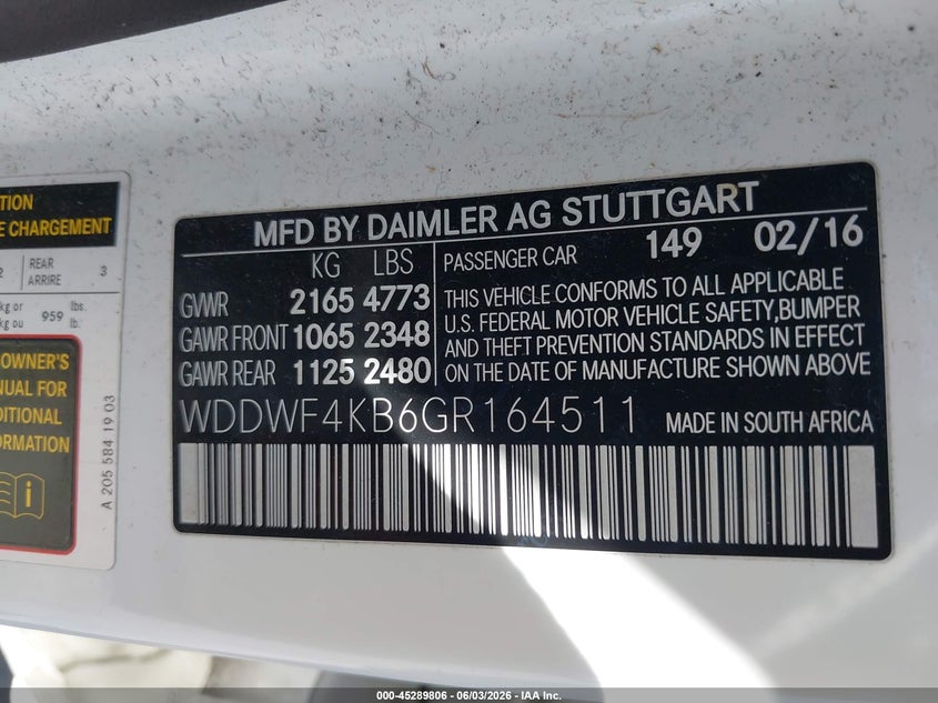 2016 Mercedes-benz C class VIN WDDWF4KB6GR164511 IAAI salvage auction — NORMAL WEAR, Clear (Indiana), sold $4,275 on 2026-07-29 (photo 9)