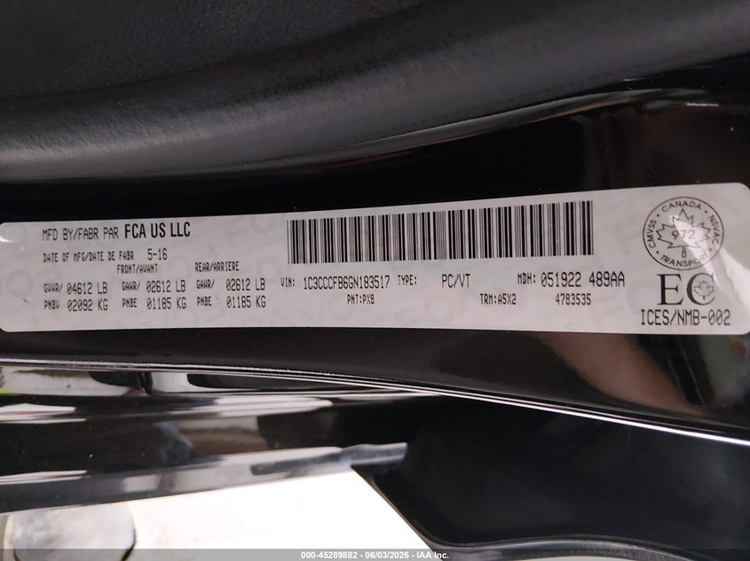2016 Chrysler 200 VIN 1C3CCCFB6GN183517 IAAI salvage auction — LEFT FRONT, Salvage Title, sold $1,550 on 2026-07-05 (photo 9)