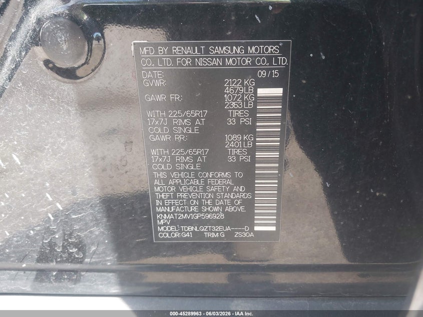 2016 Nissan Rogue VIN KNMAT2MV1GP596928 IAAI salvage auction — SIDE, Clear (Indiana), sold $1,000 on 2026-07-28 (photo 9)