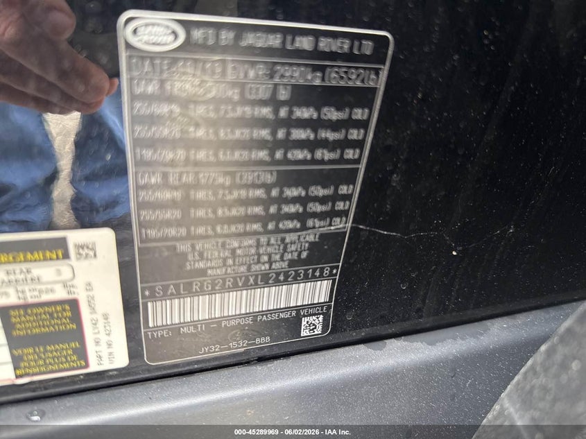 2020 Land rover Discovery VIN SALRG2RVXL2423148 IAAI salvage auction — NORMAL WEAR, Clear (North Carolina), sold $8,450 on 2026-07-22 (photo 9)