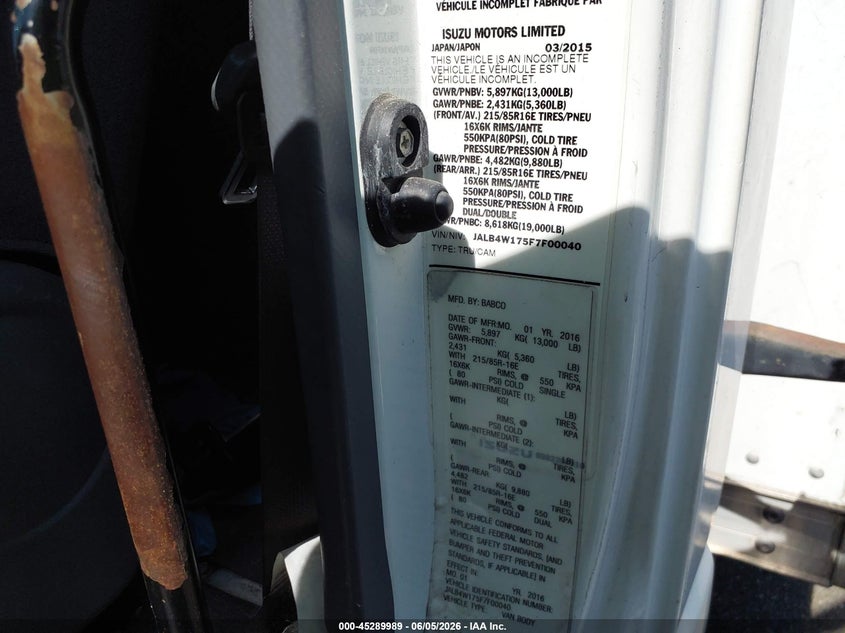 2015 Isuzu Npr VIN JALB4W175F7F00040 IAAI salvage auction — FRONT END, Salvage (Florida), sold $2,350 on 2026-07-08 (photo 8)