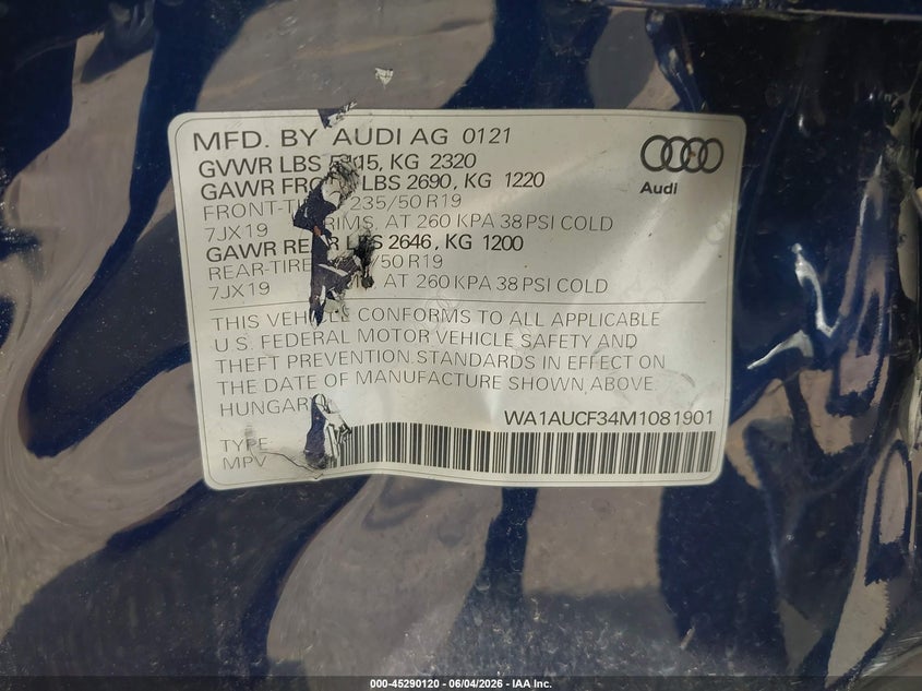 2021 Audi Q3 VIN WA1AUCF34M1081901 IAAI salvage auction — LEFT SIDE, Original (Texas), sold $7,000 on 2026-07-29 (photo 9)