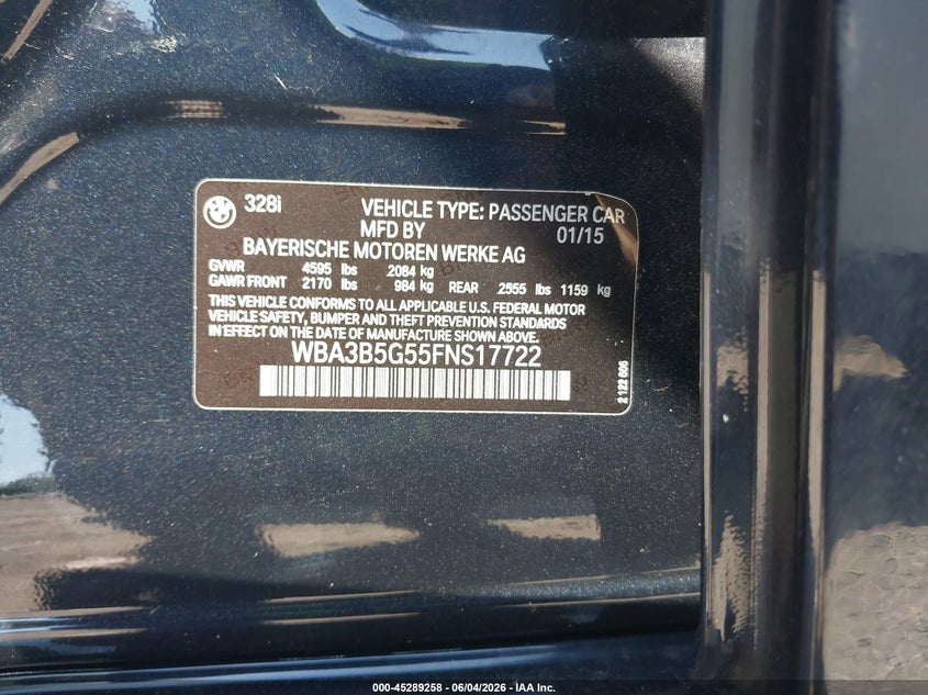 2015 Dodge Charger VIN WBA3B5G55FNS17722 IAAI salvage auction — REAR END, Salvage (Massachusetts), sold $950 on 2026-07-31 (photo 9)