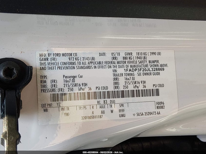 2018 Ford Focus VIN 1FADP3F20JL328869 IAAI salvage auction — SIDE, Sf97 (Texas), sold $11,600 on 2026-07-07 (photo 9)