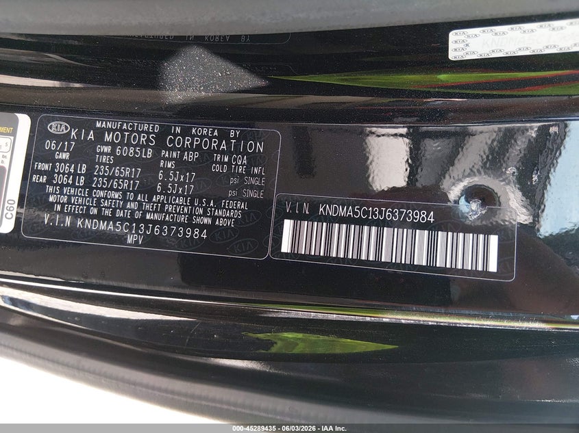 2018 Kia SEDONA VIN KNDMA5C13J6373984 IAAI salvage auction — NORMAL WEAR, SF97 (California), sold $4,250 on 2026-07-28 (photo 9)