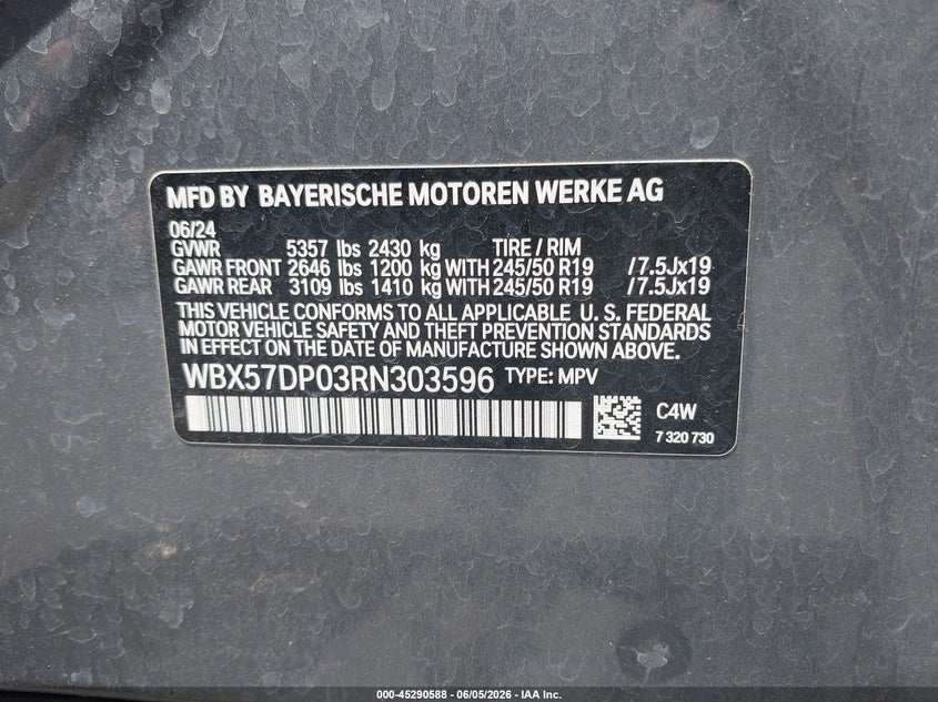 2024 BMW X3 VIN WBX57DP03RN303596 IAAI salvage auction — RIGHT SIDE, Salvage Title, sold $16,100 on 2026-07-23 (photo 9)