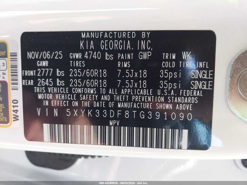 2026 Kia Sportage VIN 5XYK33DF8TG391090 IAAI salvage auction — FRONT END, Salvage Title, sold $5,850 on 2026-07-07 (photo 9)