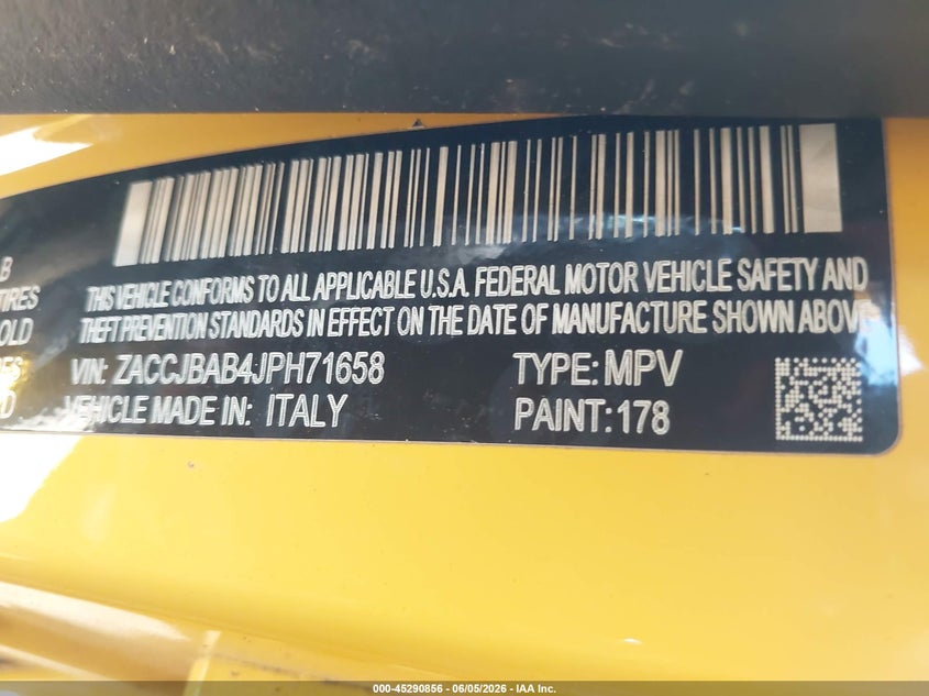 2018 Jeep Renegade VIN ZACCJBAB4JPH71658 IAAI salvage auction — FRONT END, Wait Title, sold $450 on 2026-08-07 (photo 9)
