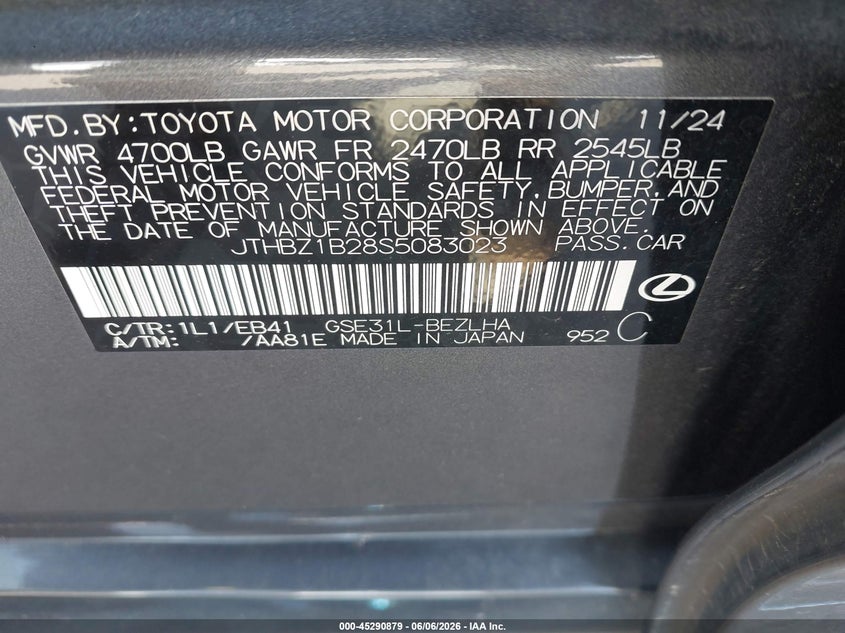 2025 Lexus Is VIN JTHBZ1B28S5083023 IAAI salvage auction — FRONT END, Salvage Title, sold $17,000 on 2026-07-09 (photo 9)